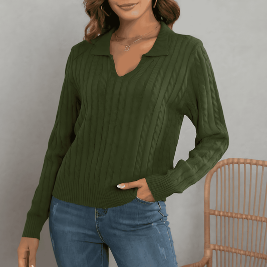 Femmes - Pull à col en V - Modèle en maille torsadée