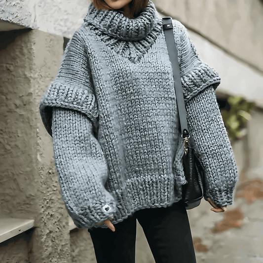 Femmes - Pull à col roulé en grosse maille - Surdimensionné