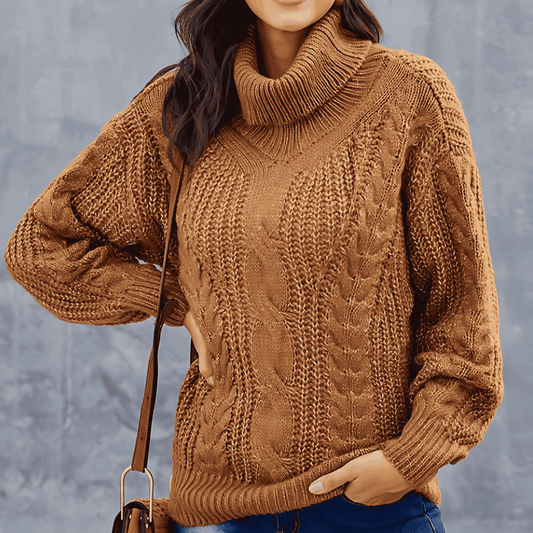 Femmes - Pull à col roulé en maille torsadée - Coupe surdimensionné