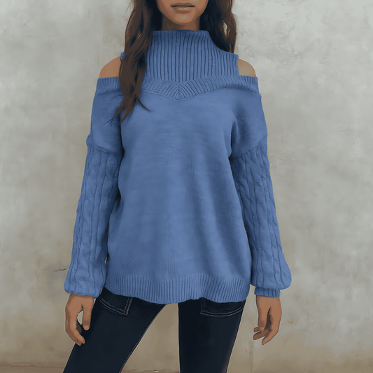 Femmes - Pull en maille torsadée à épaulettes - Coupe Décontractée