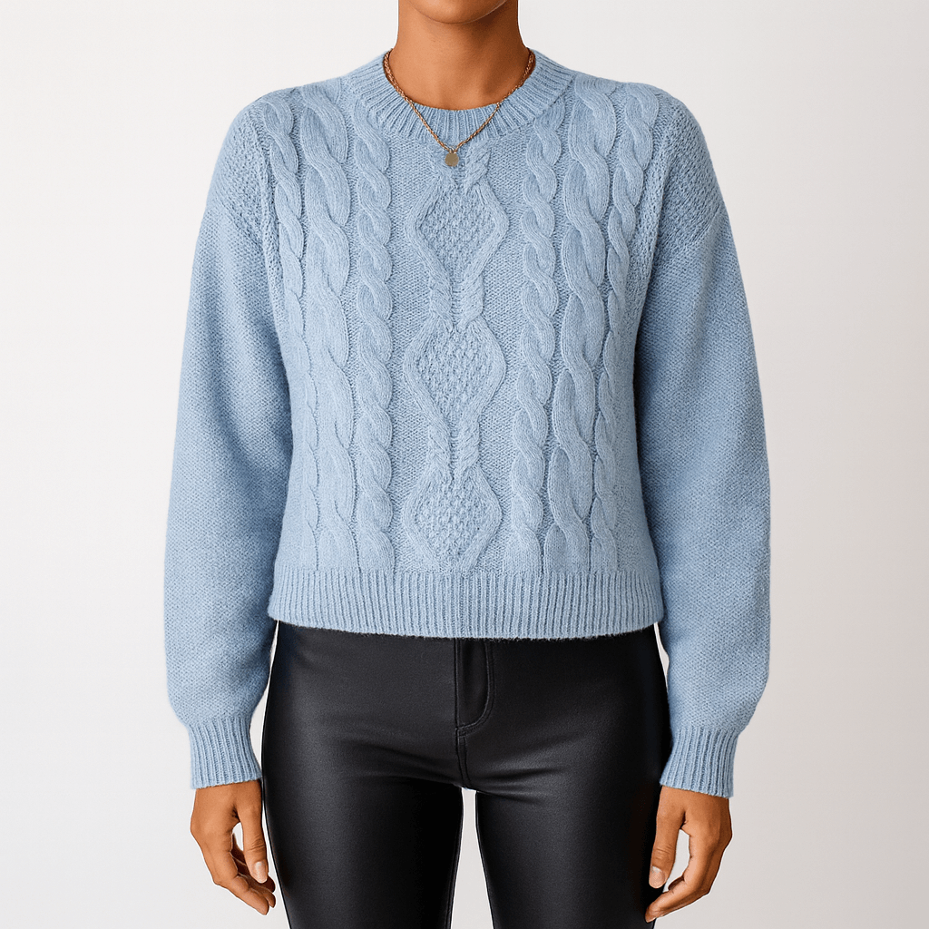 Femmes - Pull en maille torsadée bleu - col rond