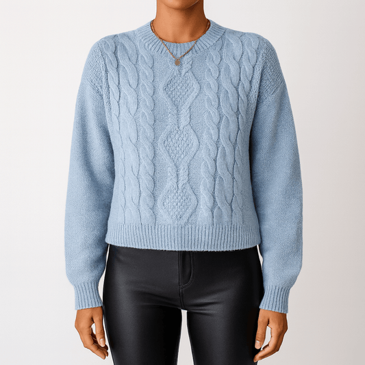 Femmes - Pull en maille torsadée bleu - col rond