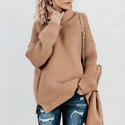 Femmes - Pull surdimensionné en maille - Col montant et côtes