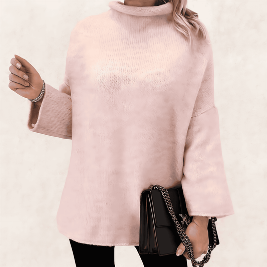 Femmes - Sweat-shirt à col haut en tricot doux - Manches évasées