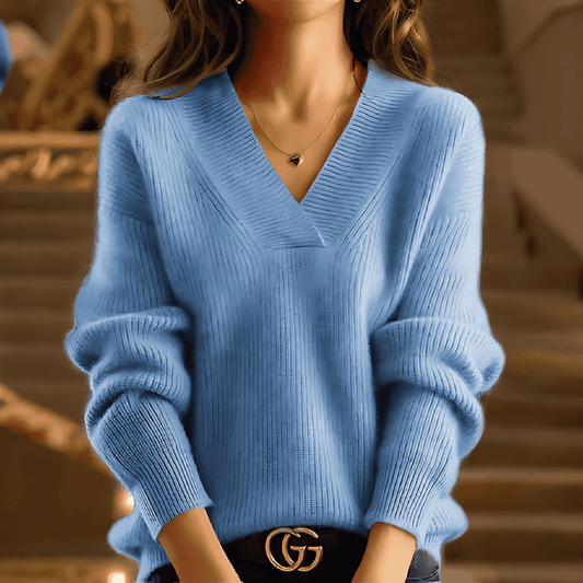 Femmes - Pull long en maille à col en V pour - Texture imprimée