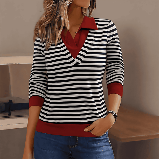 Femmes - Sweatshirt en coton rayé - Coupe Décontractée