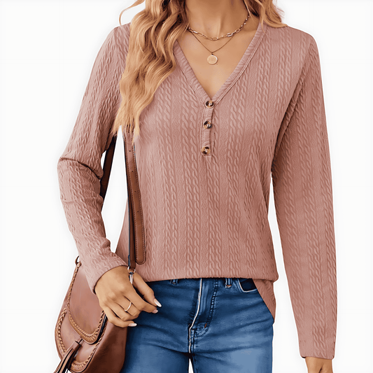 Femmes - Top à manches longues et col en V - Tricot torsadé