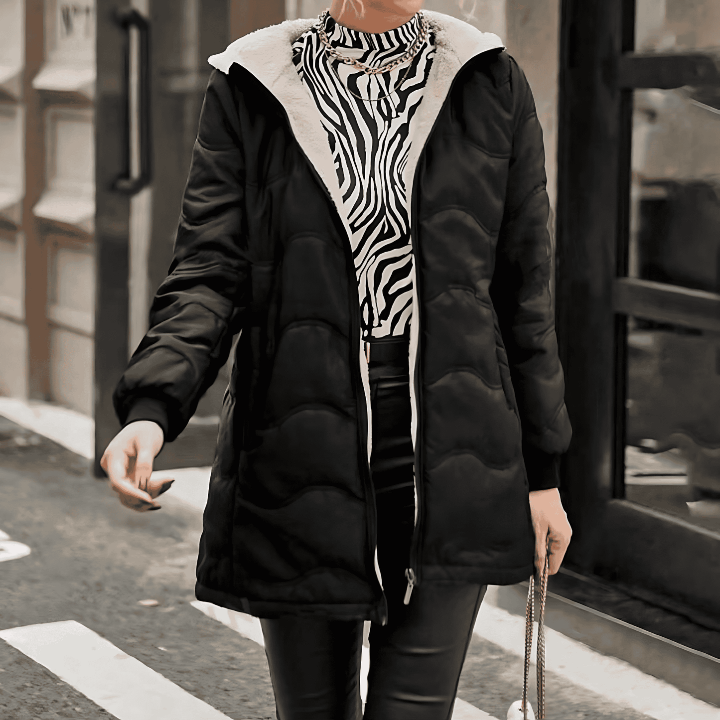 Femmes - Trench à capuche ajusté - Design matelassé