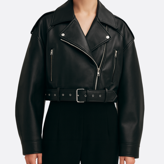 Femmes - Veste de motard classique - Cuir - Style décontracté, parfait pour l'automne