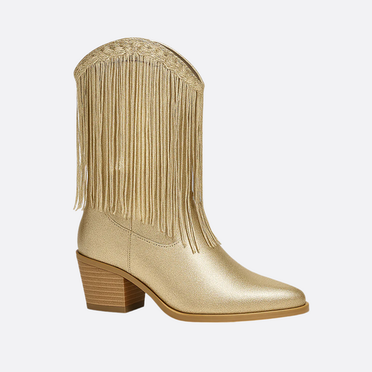 Femmes - Bottes - Cowboy mi-mollet - Paillettes étincelantes et franges tendances - Style unique