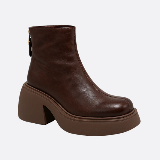 Femmes - Bottes à plateforme - Cuir de vache - Fermeture à glissière - Élégantes et Confortables