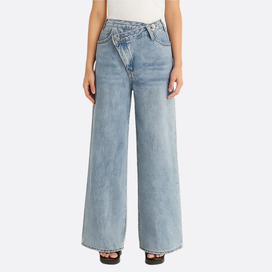 Femmes - Jeans - Denim - Taille asymétrique - Jambe large pour un look tendance et chic sans effort