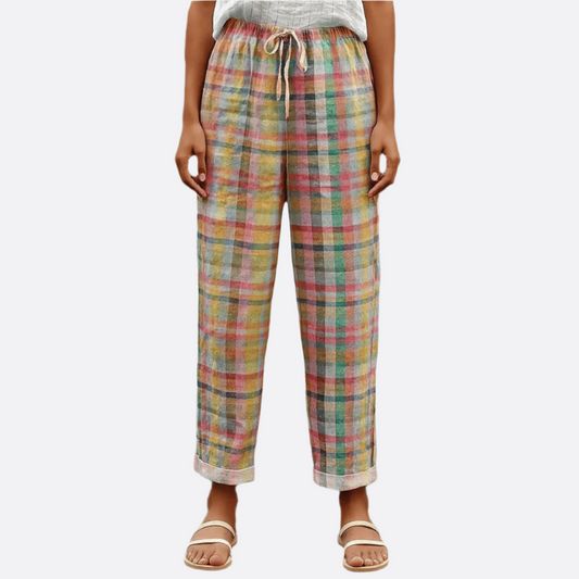 Femmes - Pantalon à carreaux chic - Tissu doux, coupe élégante - Confort et style au quotidien