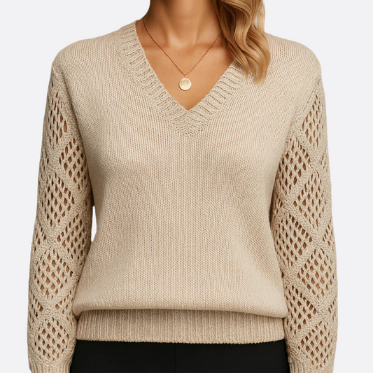 Femmes - Pull - Tricoté classique en V - Tissu mélangé d'acrylique doux - Mode tendance