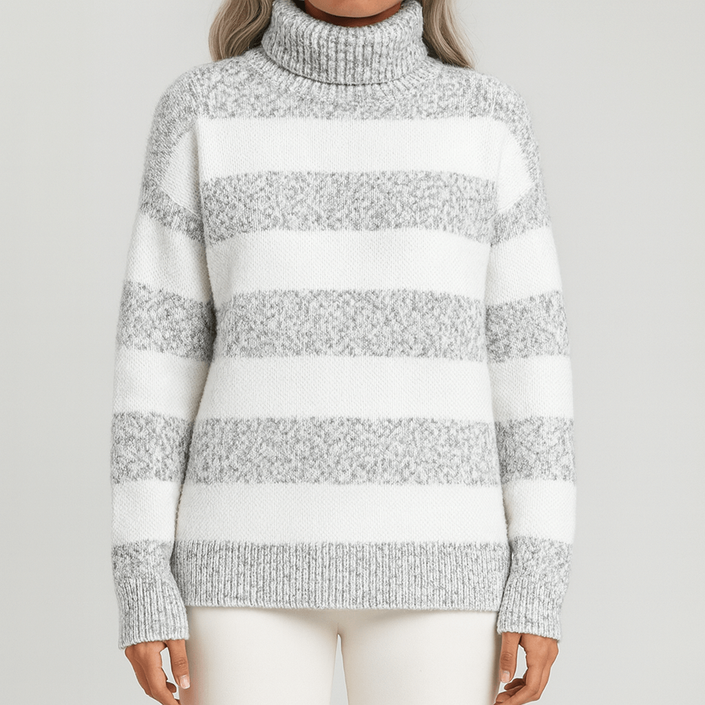 Femmes - Pull à col roulé rayé gris - Cozy Style
