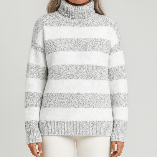 Femmes - Pull à col roulé rayé gris - Cozy Style