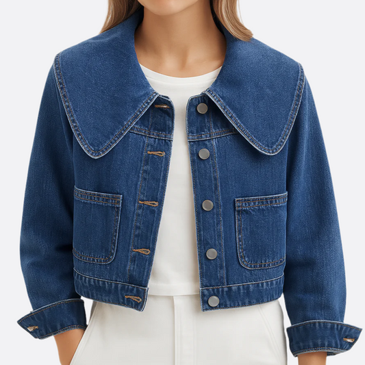 Femmes - Veste - Denim - Vintage Crop avec Col Marin - Veste Élégante pour un Style Décontracté