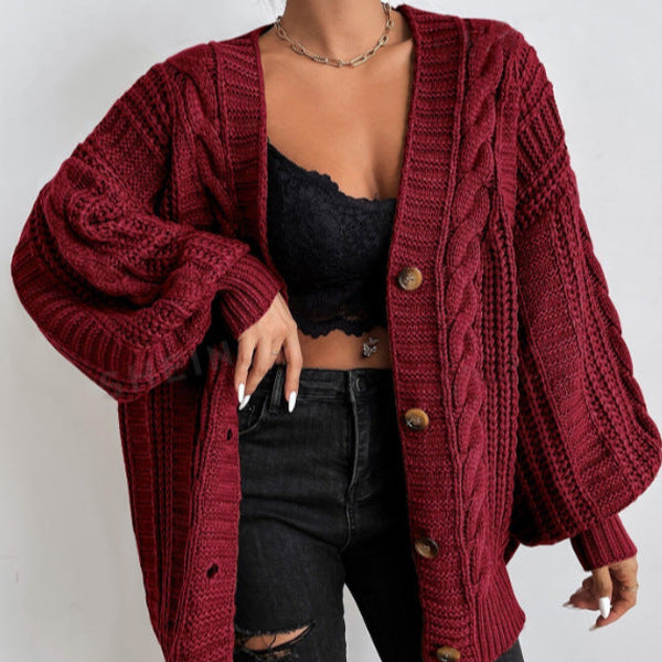 Femmes - Cardigan - Maille torsadée - Tricot Doux et Confortable - Mode Automne/Hiver