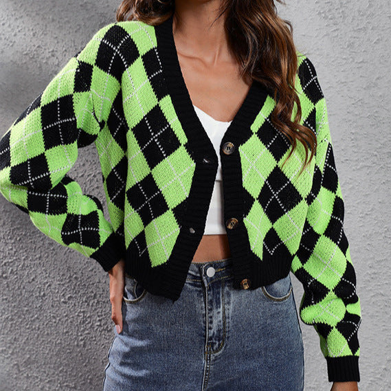 Femmes - Cardigan à carreaux à coupe large - Fermeture par boutons