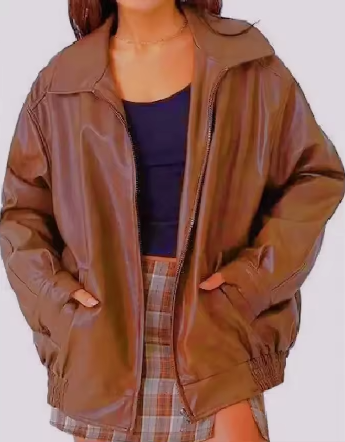Femmes - Veste décontractée - Cuir - Col montant zippé - Élégance et confort au quotidien