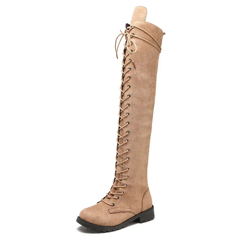 Femmes - Bottes à hauteur de genou - Daim à lacets