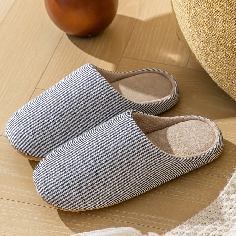 Femmes - Chaussons rayés - Textile doux - Chaussures d'intérieur confortables - Idéal pour le repos