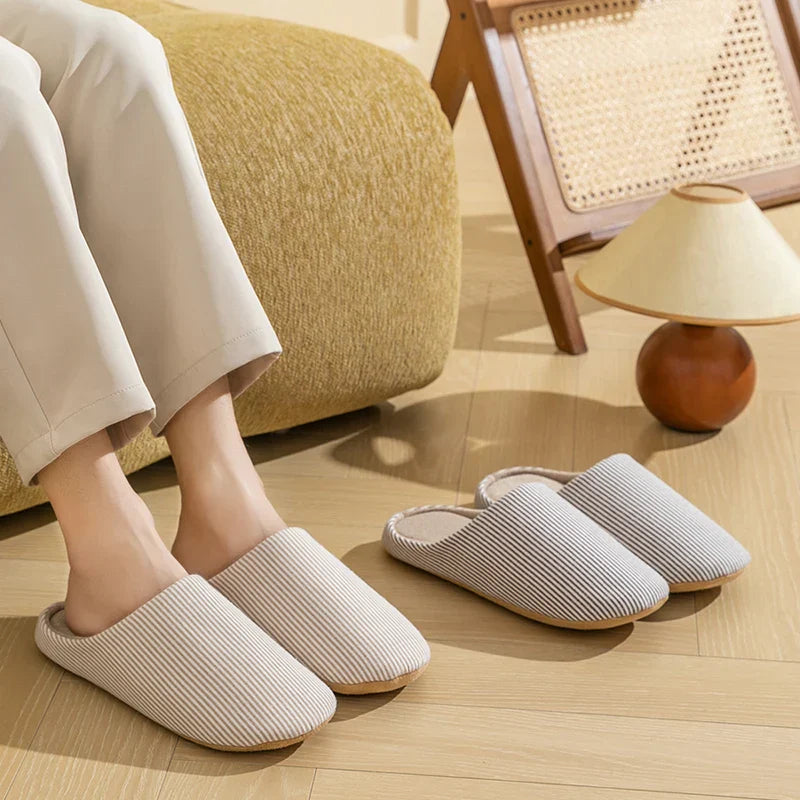 Femmes - Chaussons rayés - Textile doux - Chaussures d'intérieur confortables - Idéal pour le repos