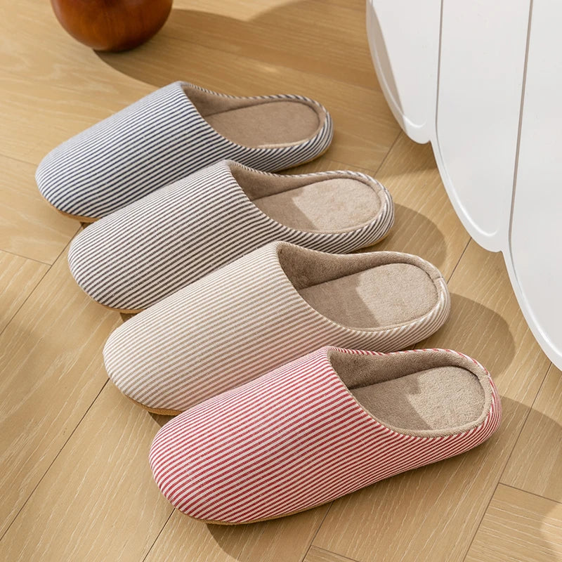Femmes - Chaussons rayés - Textile doux - Chaussures d'intérieur confortables - Idéal pour le repos