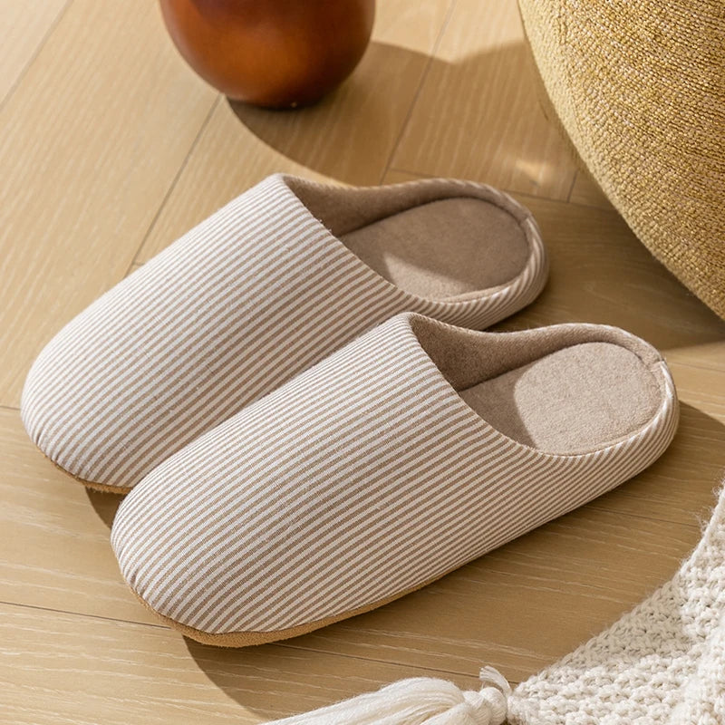 Femmes - Chaussons rayés - Textile doux - Chaussures d'intérieur confortables - Idéal pour le repos