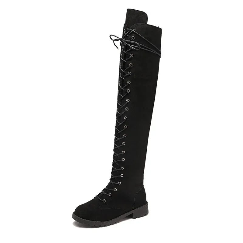 Femmes - Bottes à hauteur de genou - Daim à lacets