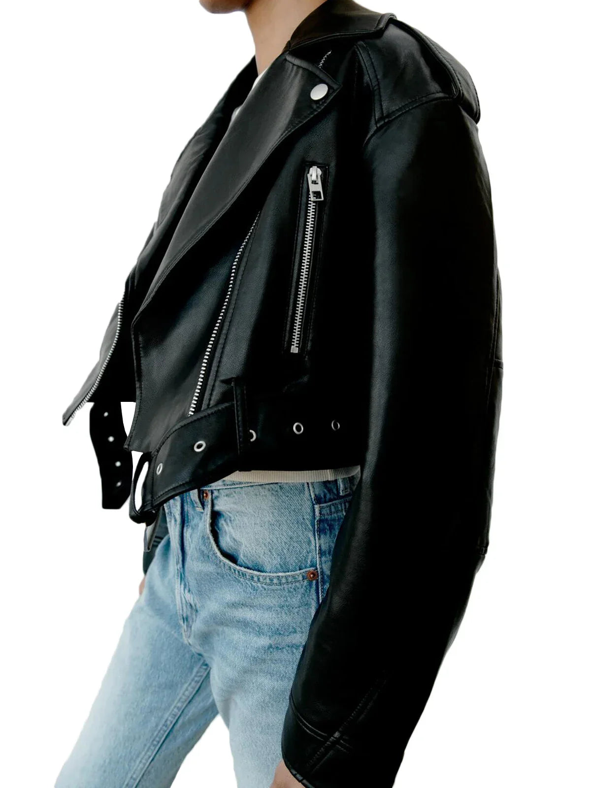 Femmes - Veste de motard classique - Cuir - Style décontracté, parfait pour l'automne