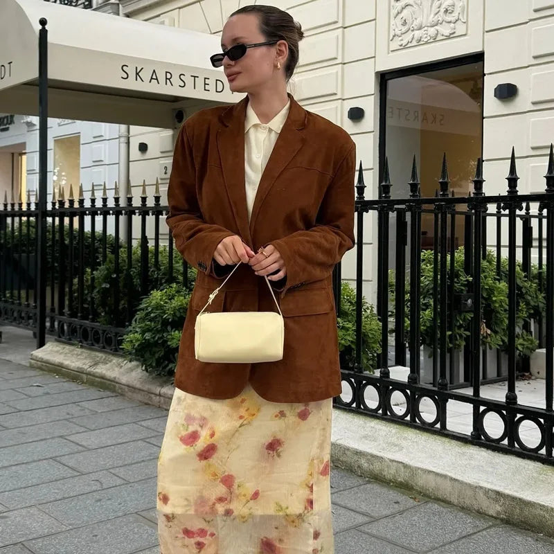 Femmes - Veste blazer croisée marron - Chic Style