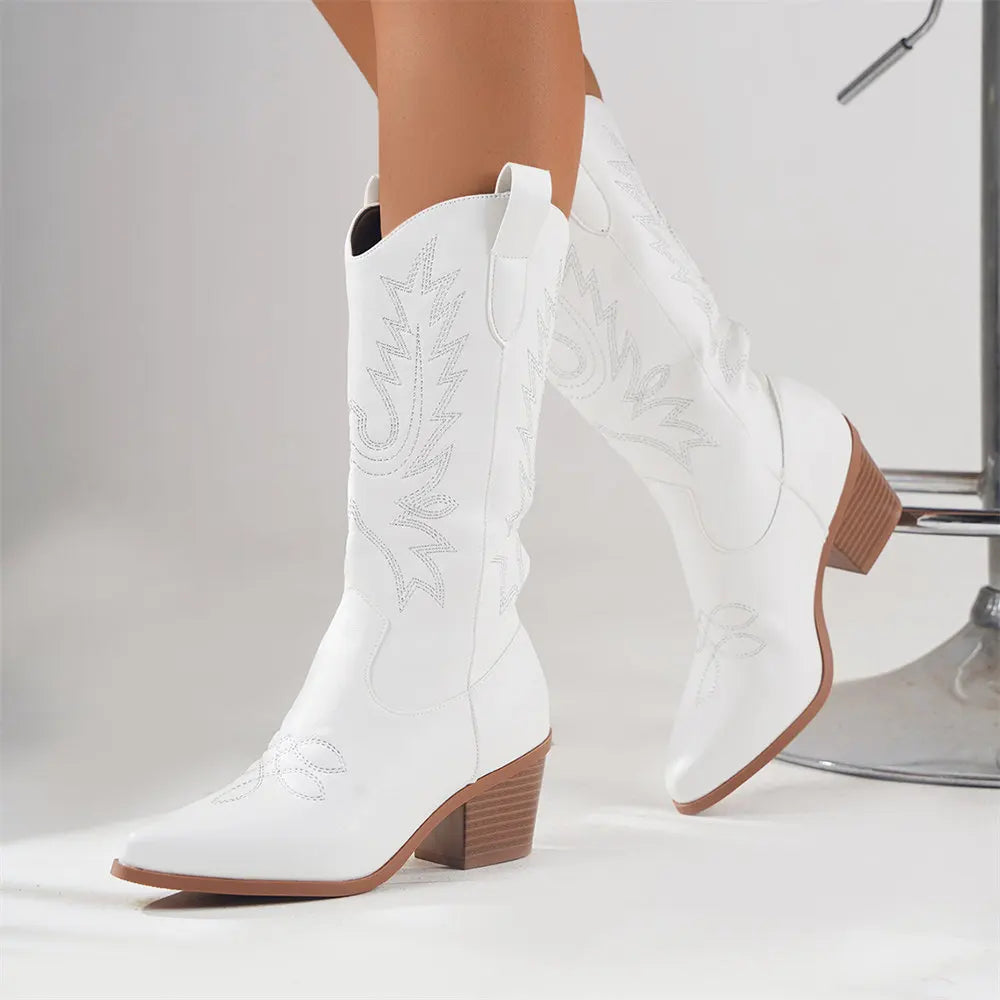 Femmes - Bottes de cowboy modernes - Cuir - Talon bloc élégant pour un style tendance