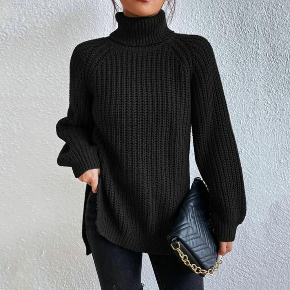 Femmes - Pull à col roulé en tricot côtelé - Coupe ample