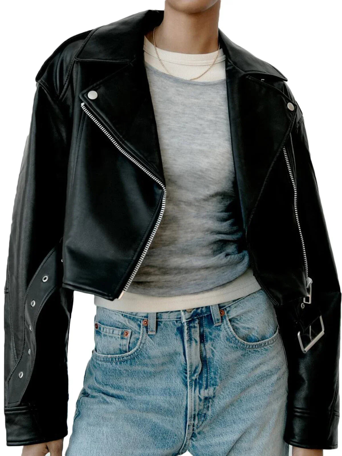 Femmes - Veste de motard classique - Cuir - Style décontracté, parfait pour l'automne