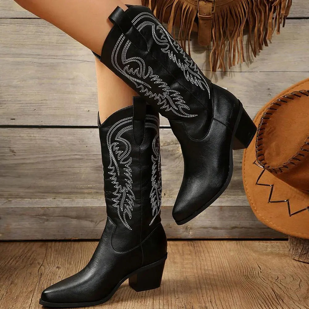 Femmes - Bottes de cowboy modernes - Cuir - Talon bloc élégant pour un style tendance
