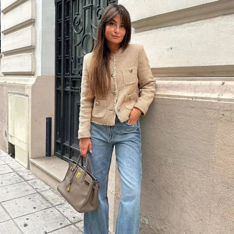 Femmes - Veste croisée en tweed - Elegant Short Coat