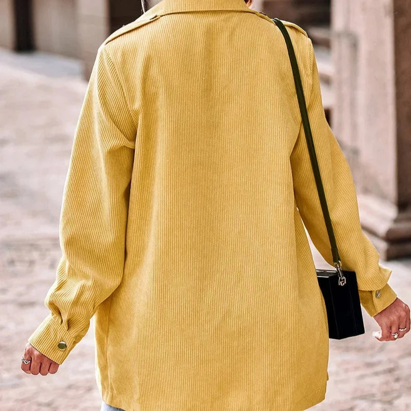 Femmes - Veste de style en velours côtelé jaune - Style classique