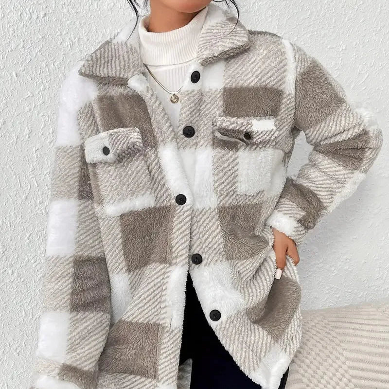 Femmes - Veste à carreaux - Polaire - Douillette et chaude - Parfaite pour l'hiver