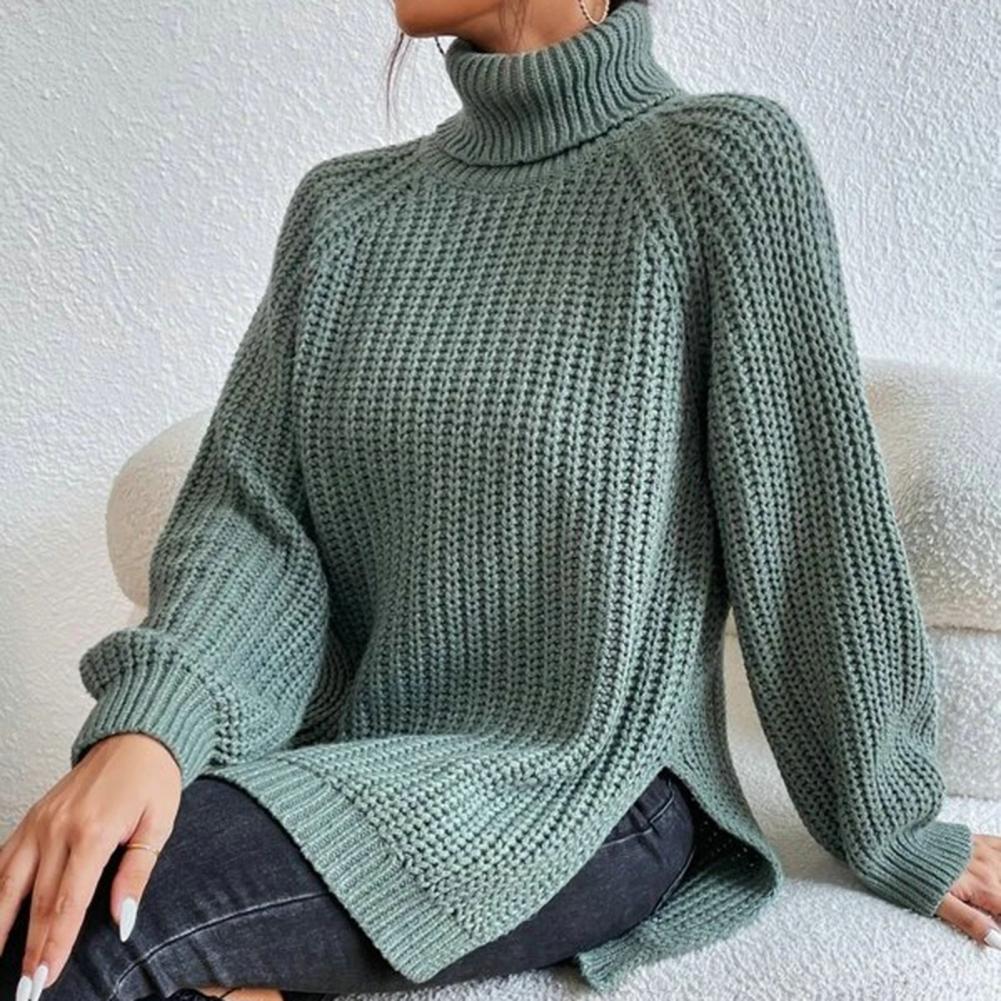 Femmes - Pull à col roulé en tricot côtelé - Coupe ample