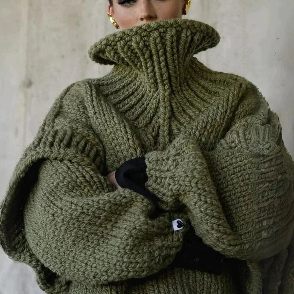 Femmes - Pull à col roulé en grosse maille - Surdimensionné