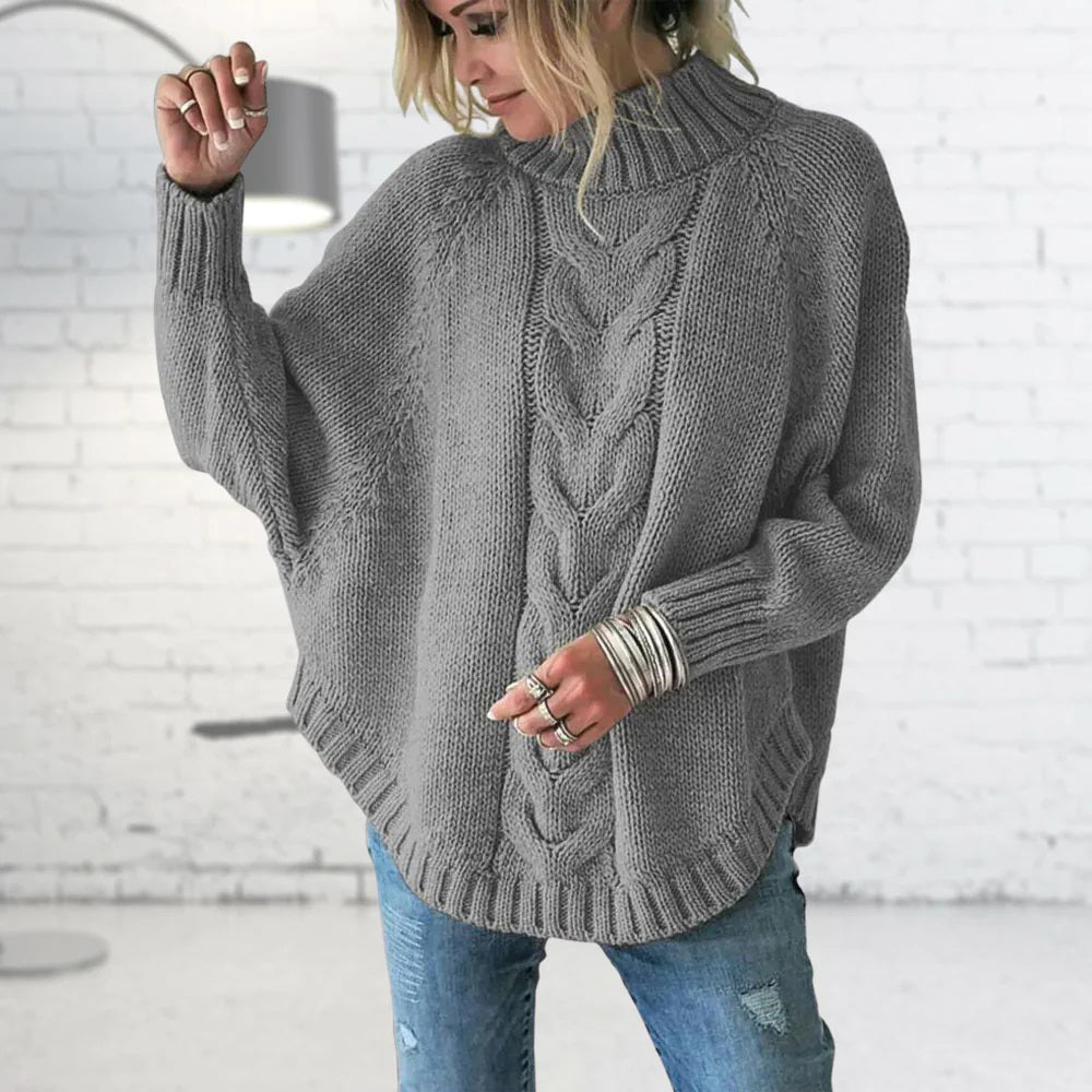 Femmes - Pull Tricoté à Col Roulé - Tricot épais - Coupe Ample et Confortable - Mode Féminine