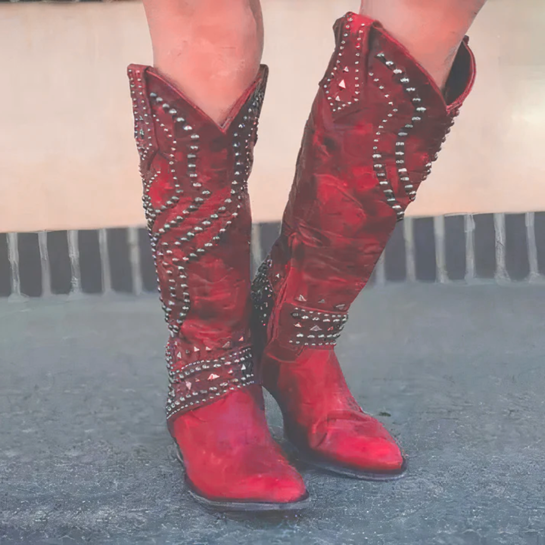 Femmes - Bottes - Rivetées en cuir - Cowboy à hauteur de genou - Style tendance et audacieux