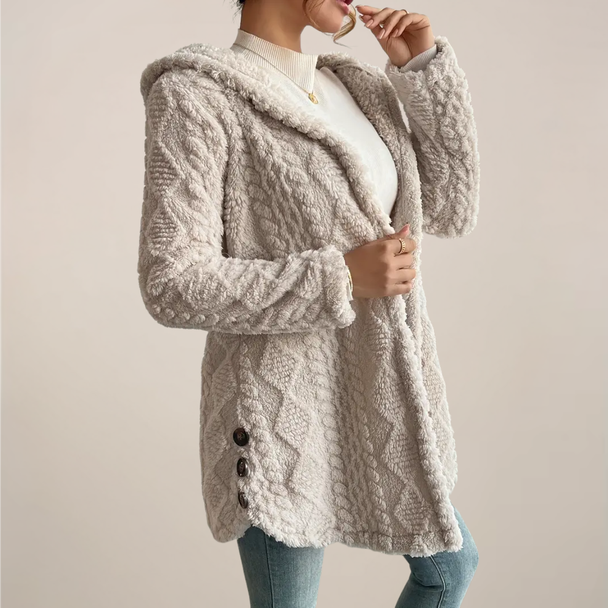 Femmes - Manteau en peluche Jacquard à capuche - Cardigan douillet