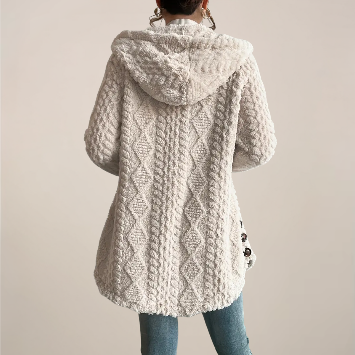 Femmes - Manteau en peluche Jacquard à capuche - Cardigan douillet