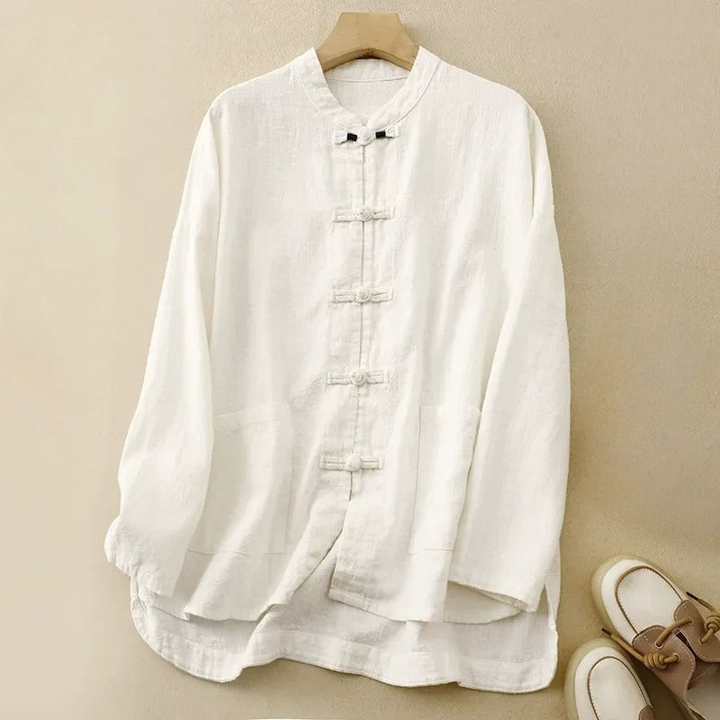 Femmes - Chemise à boutons - Lin - Style vintage classique pour un confort élégant