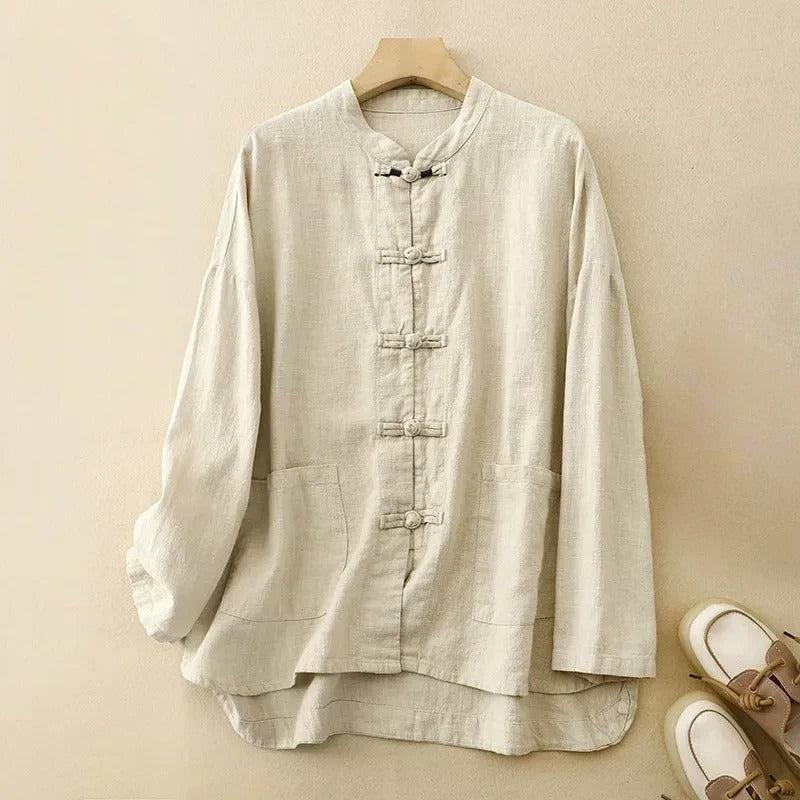 Femmes - Chemise à boutons - Lin - Style vintage classique pour un confort élégant