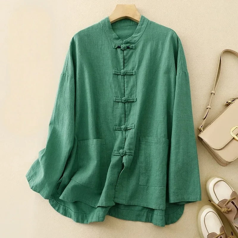 Femmes - Chemise à boutons - Lin - Style vintage classique pour un confort élégant