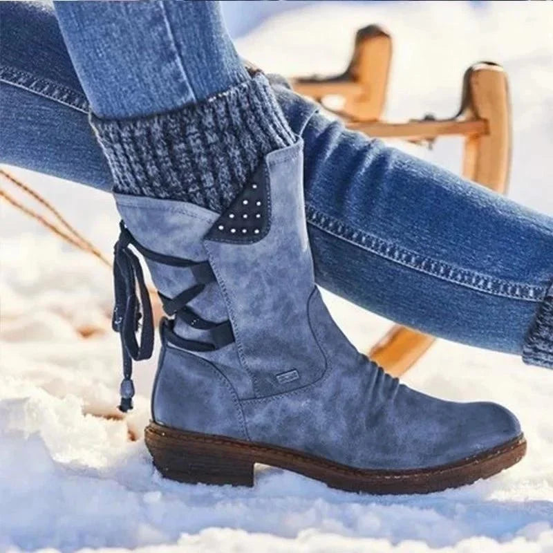 Femmes - Bottines d'hiver avec laçage - Cuir - Chaudes et élégantes - Parfaites pour les journées froides