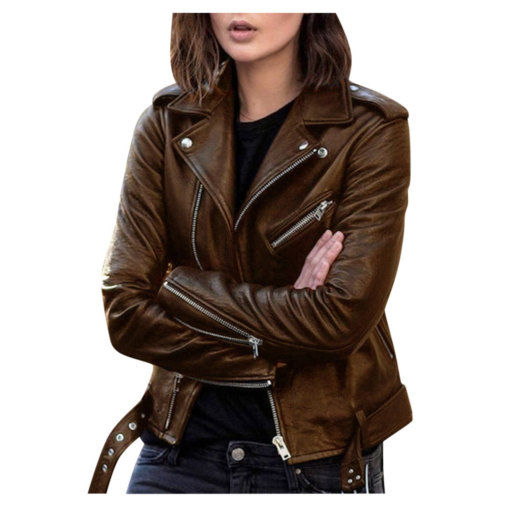 Femmes - Veste de motard décontractée - Cuir - Fermeture à glissière - Style tendance pour un look audacieux